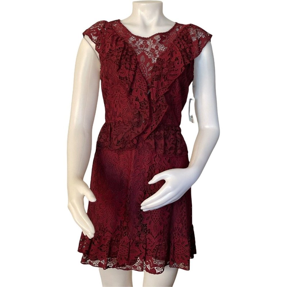 Women’s Sleeveless Dress Size 2 BB DAKOTA Shaken Ruffle Lace- Burgundy